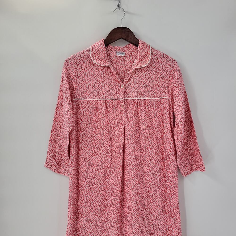 VTG Jodie Arden Womens Nightgown L Red Ditsy Floral Ruffle Hem Round Collar